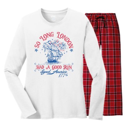 So Long London Had A Good Run Funny 4th Of July Women's Long Sleeve Flannel Pajama Set 