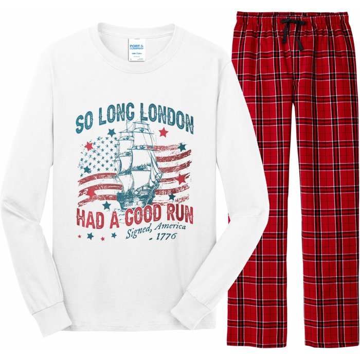 So Long London Had A Good Run Funny 4th Of July Long Sleeve Pajama Set