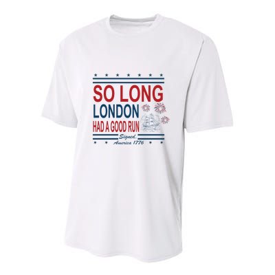 So Long London Had A Good Run Taylor Lover Youth Performance Sprint T-Shirt