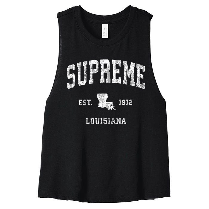 Supreme Louisiana La Vintage Athletic Sports Design Women's Racerback Cropped Tank