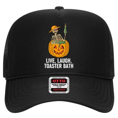 Skeleton Live Laugh Toaster Bath Funny Halloween High Crown Mesh Back Trucker Hat