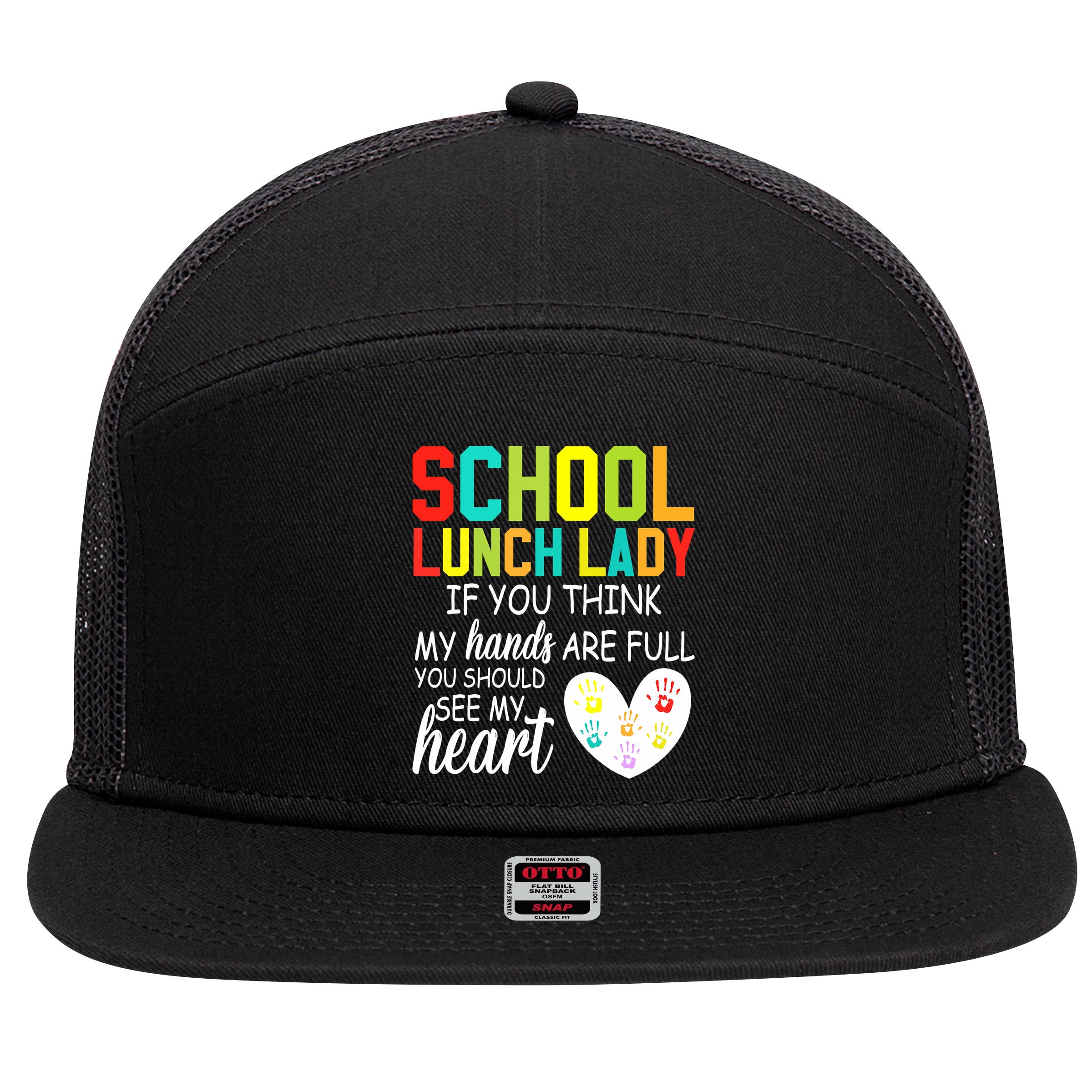 School Lunch Lady Squad Funny School 7 Panel Mesh Trucker Snapback Hat