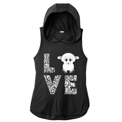 Sheepp Lamb Love Livestock Farmer Cattle Sketch Ladies PosiCharge Tri-Blend Wicking Draft Hoodie Tank