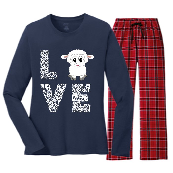 Sheepp Lamb Love Livestock Farmer Cattle Sketch Women's Long Sleeve Flannel Pajama Set 