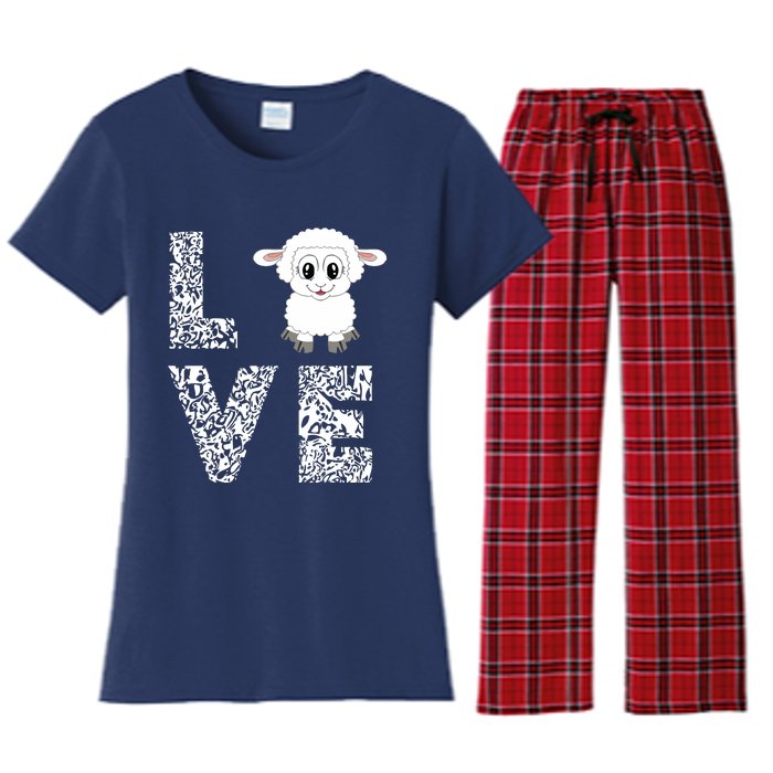 Sheepp Lamb Love Livestock Farmer Cattle Sketch Women's Flannel Pajama Set