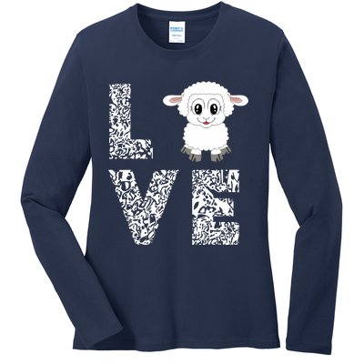 Sheepp Lamb Love Livestock Farmer Cattle Sketch Ladies Long Sleeve Shirt