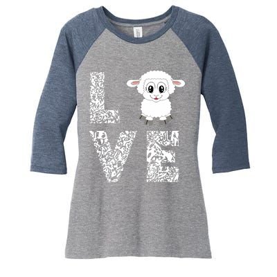 Sheepp Lamb Love Livestock Farmer Cattle Sketch Women's Tri-Blend 3/4-Sleeve Raglan Shirt