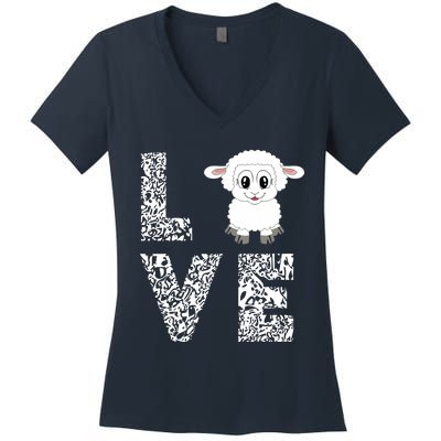 Sheepp Lamb Love Livestock Farmer Cattle Sketch Women's V-Neck T-Shirt