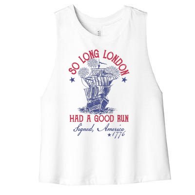 So Long London 4th Of July Had A Good Run Women's Racerback Cropped Tank