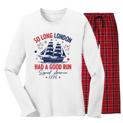 So Long London Have A Good Run American 4th Of July Women's Long Sleeve Flannel Pajama Set 