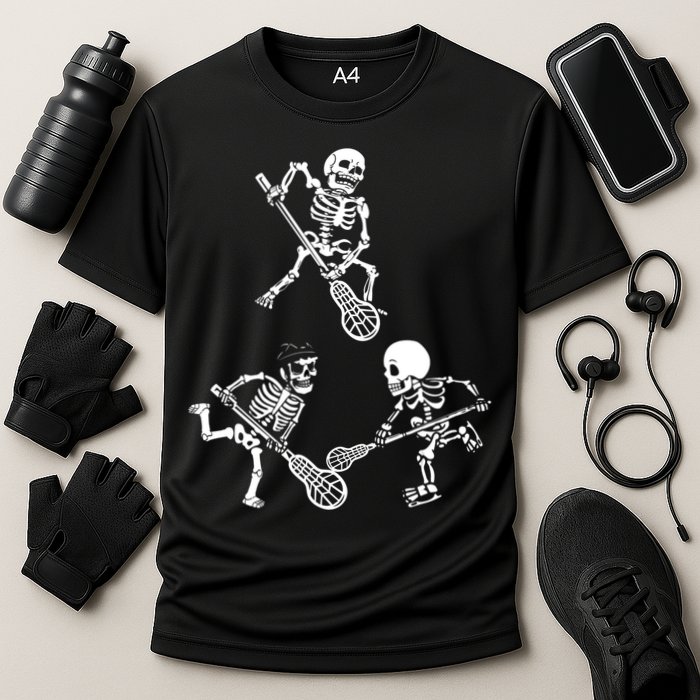Skeleton Lacrosse Lover Spooky Vibes Halloween Costume Cooling Performance Crew T-Shirt
