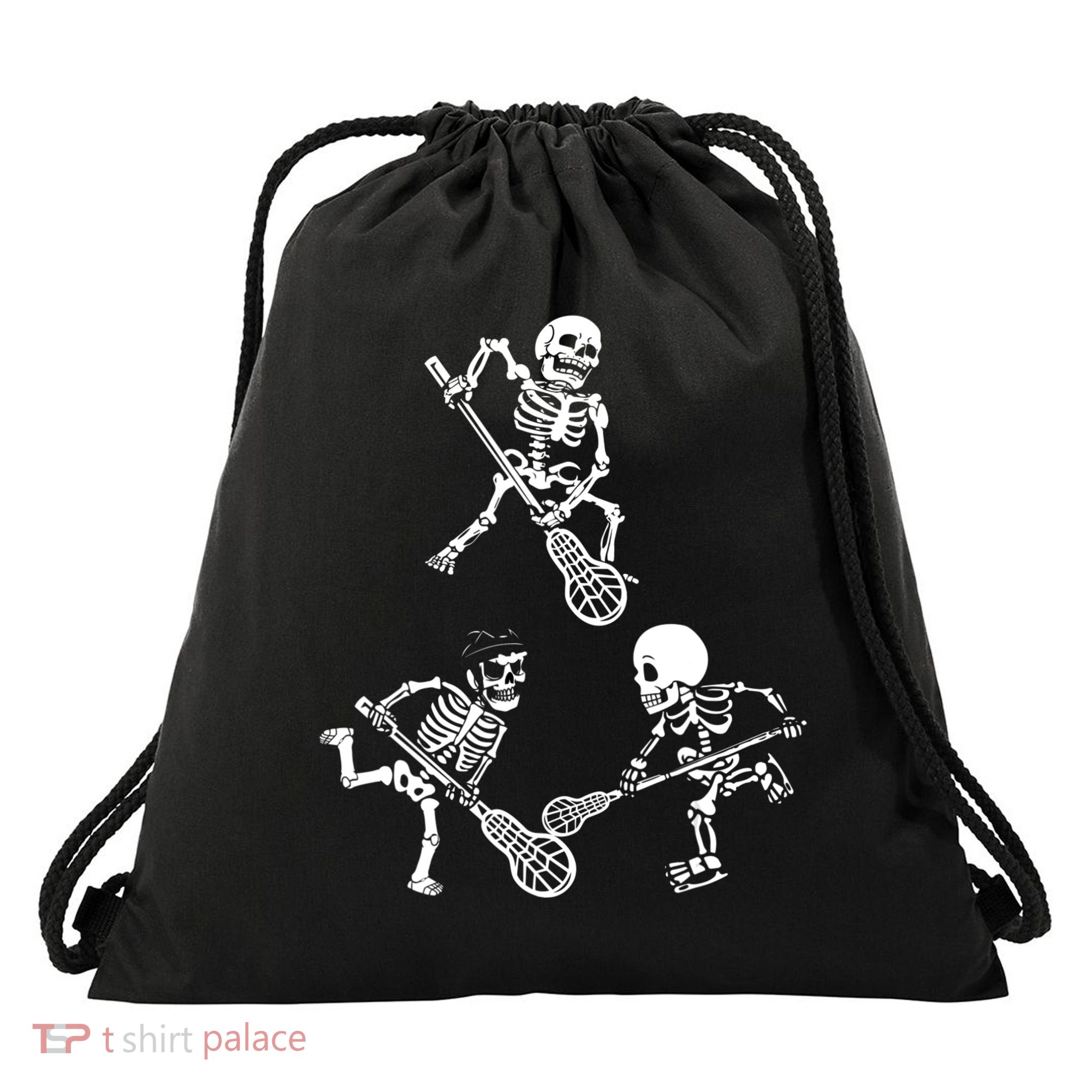 Skeleton Lacrosse Lover Spooky Vibes Halloween Costume Drawstring Bag