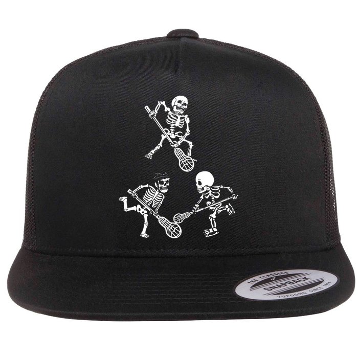 Skeleton Lacrosse Lover Spooky Vibes Halloween Costume Flat Bill Trucker Hat