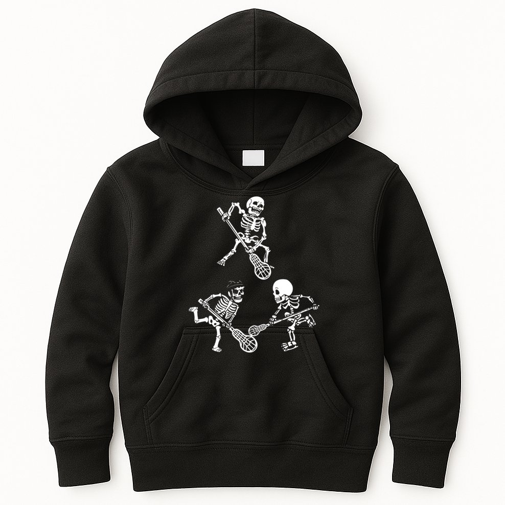Skeleton Lacrosse Lover Spooky Vibes Halloween Costume Kids Hoodie