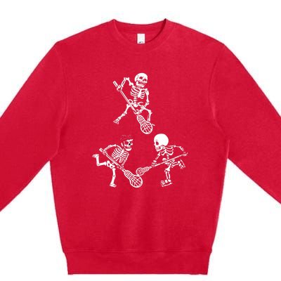 Skeleton Lacrosse Lover Spooky Vibes Halloween Costume Premium Crewneck Sweatshirt