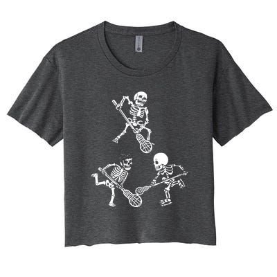 Skeleton Lacrosse Lover Spooky Vibes Halloween Costume Women's Crop Top Tee