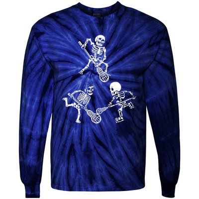 Skeleton Lacrosse Lover Spooky Vibes Halloween Costume Tie-Dye Long Sleeve Shirt