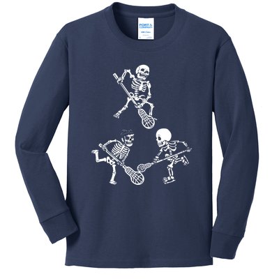 Skeleton Lacrosse Lover Spooky Vibes Halloween Costume Kids Long Sleeve Shirt