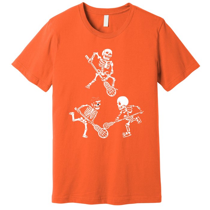 Skeleton Lacrosse Lover Spooky Vibes Halloween Costume Premium T-Shirt