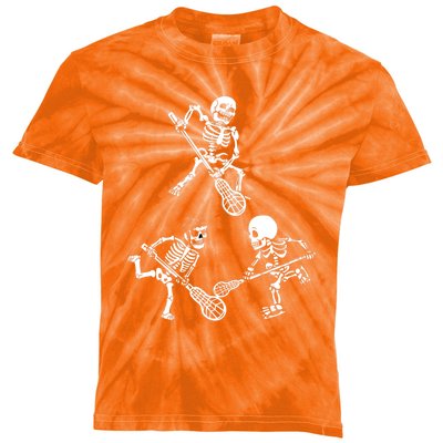 Skeleton Lacrosse Lover Spooky Vibes Halloween Costume Kids Tie-Dye T-Shirt