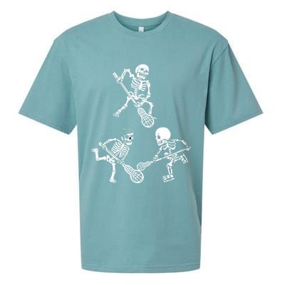 Skeleton Lacrosse Lover Spooky Vibes Halloween Costume Sueded Cloud Jersey T-Shirt