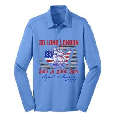 So Long London Funny 4th Of July Design Silk Touch Performance Long Sleeve Polo