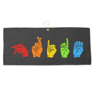 Sign Language LGBTQ Pride Gay Rainbow Deaf ASL Mute Ally Large Microfiber Waffle Golf Towel