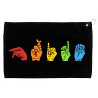 Sign Language LGBTQ Pride Gay Rainbow Deaf ASL Mute Ally Grommeted Golf Towel