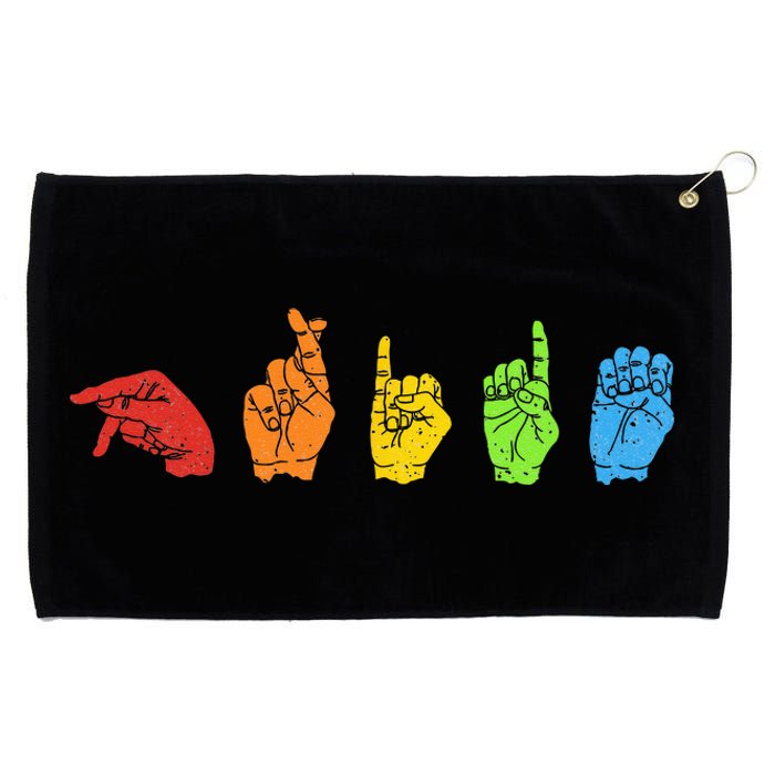 Sign Language LGBTQ Pride Gay Rainbow Deaf ASL Mute Ally Grommeted Golf Towel