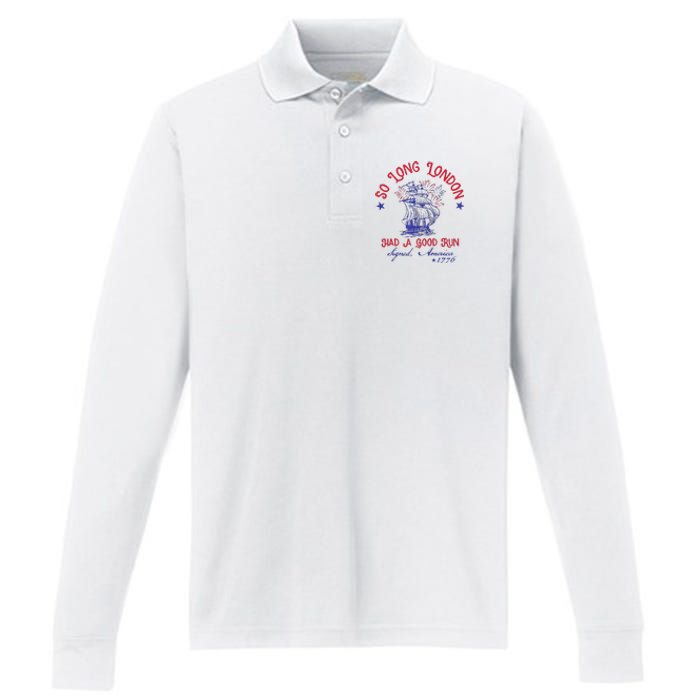 So Long London 4th Of July 1776 Usa Patriotic Gift Performance Long Sleeve Polo