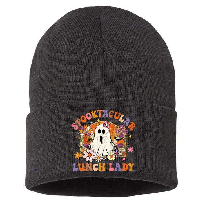 Spooktacular Lunch Lady Happy Halloween Spooky Matching Sustainable Knit Beanie