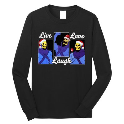 Skeleton Live Laugh Love Funny Hat Christmas Long Sleeve Shirt