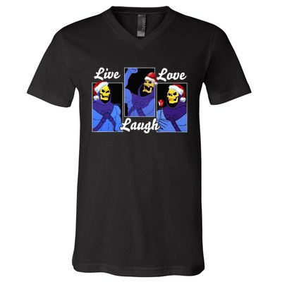 Skeleton Live Laugh Love Funny Hat Christmas V-Neck T-Shirt