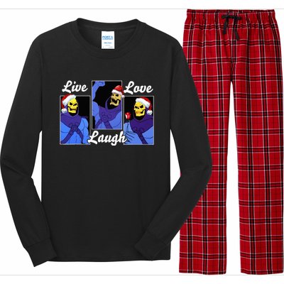 Skeleton Live Laugh Love Funny Hat Christmas Long Sleeve Pajama Set