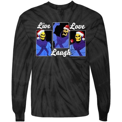 Skeleton Live Laugh Love Funny Hat Christmas Tie-Dye Long Sleeve Shirt