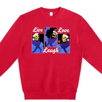 Skeleton Live Laugh Love Funny Hat Christmas Premium Crewneck Sweatshirt