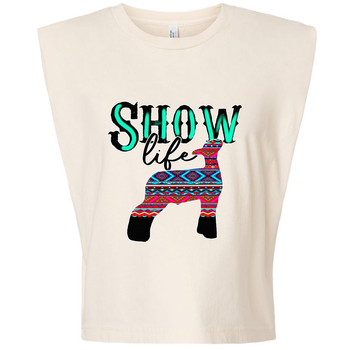 Show Life Livestock Lamb Show Market Aztec Serape Garment-Dyed Women's Muscle Tee