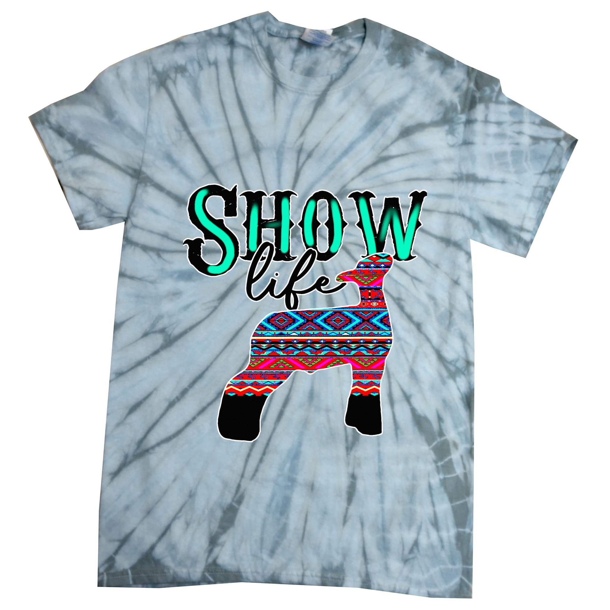Show Life Livestock Lamb Show Market Aztec Serape Tie-Dye T-Shirt