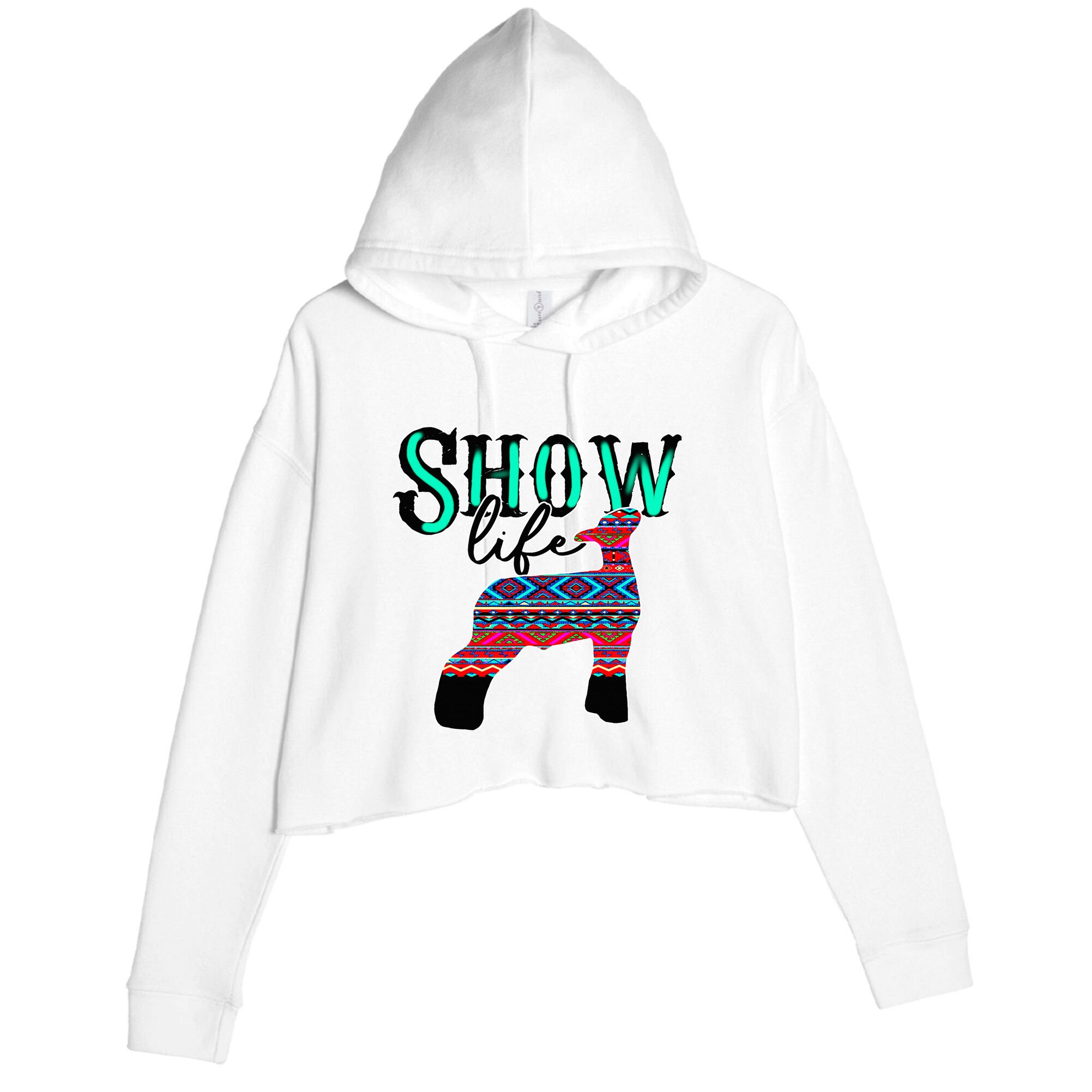 Show Life Livestock Lamb Show Market Aztec Serape Crop Fleece Hoodie