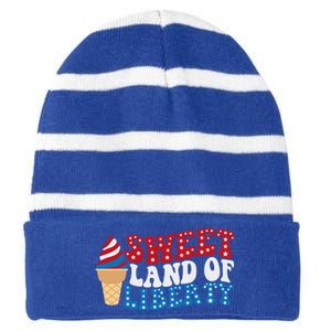 Sweet Land Liberty 4th Of July / Funny Independence Usa Day Great Gift Striped Beanie with Solid Band