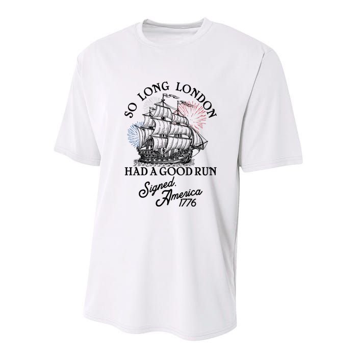 So Long London Had A Good Run Signed America 1776 Youth Performance Sprint T-Shirt