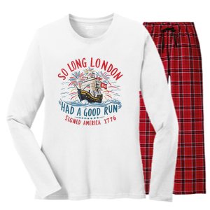 So Long London Had A Good Run Funny 4th Of July Women's Long Sleeve Flannel Pajama Set 