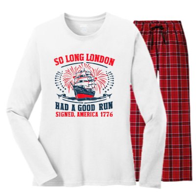 So Long London Had A Good Run Funny 4th Of July Women's Long Sleeve Flannel Pajama Set 