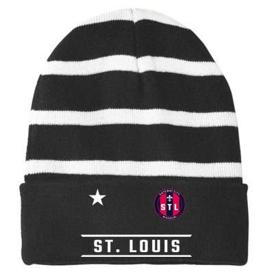 St Louis Missouri Fleur De Lis Custom Badge Striped Beanie with Solid Band