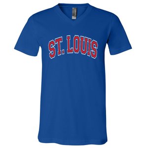 St Louis Missouri Varsity Style Red Text Gift V-Neck T-Shirt