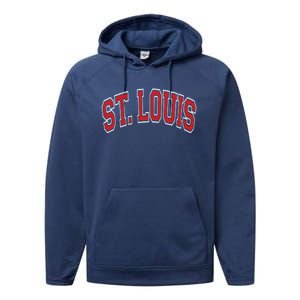 St Louis Missouri Varsity Style Red Text Gift Performance Fleece Hoodie