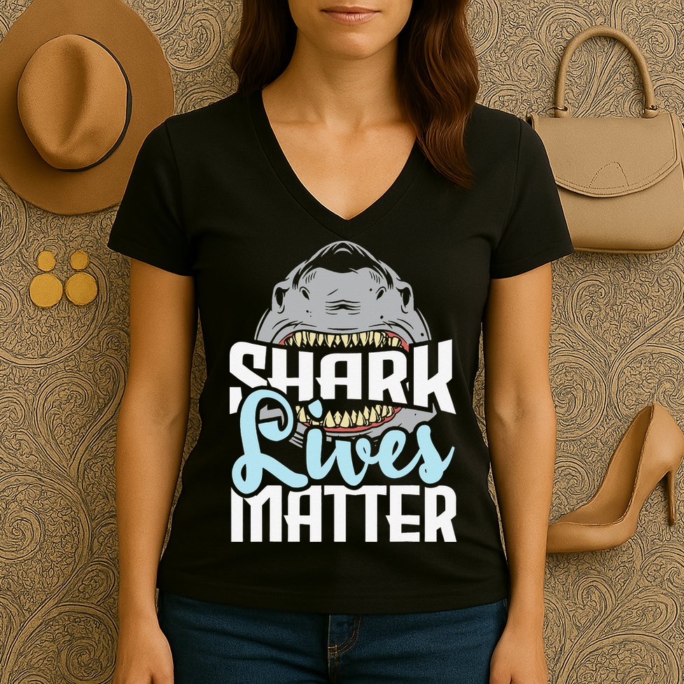 Shark Lives Matter Wildlife Marine Biologist Shark Lovers Women's V-Neck T-Shirt