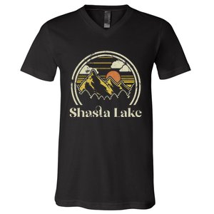 Shasta Lake Mountains California Hiking Outdoors Retro V-Neck T-Shirt