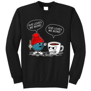 She Loves Me More Crochet Yarn And Coffee Funny Crocheting Sweatshirt