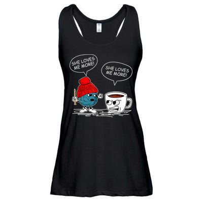 She Loves Me More Crochet Yarn And Coffee Funny Crocheting Ladies Essential Flowy Tank